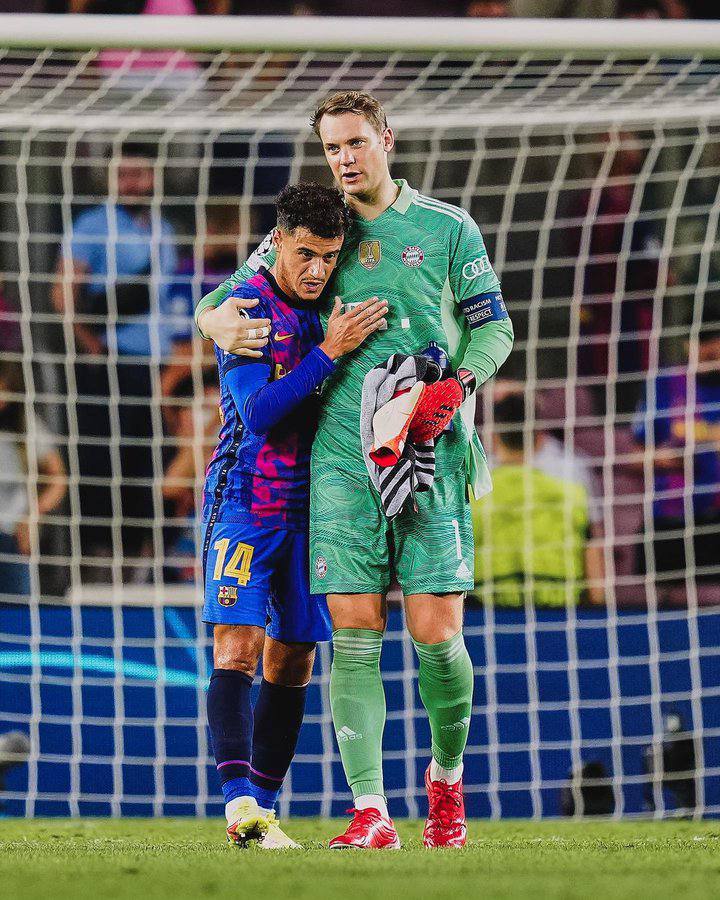 Bayern Munich goalkeeper Manuel Neuer and phillipe Coutinho
