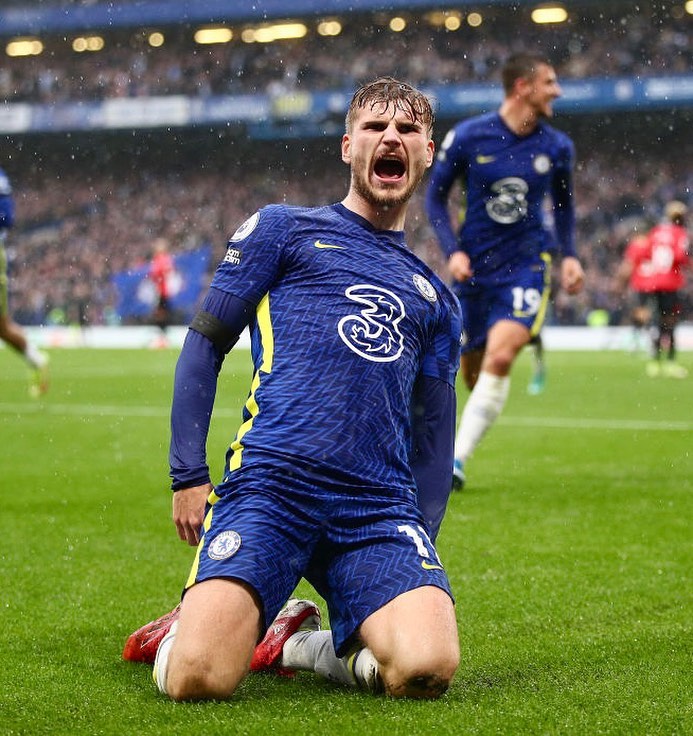 Chelsea forward Timo Werner celebrating his goal against Southampton